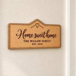Letrero personalizado con el nombre de la familia – Placa de madera "Hogar dulce hogar" con el año