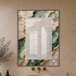 Spiegel aus gehärtetem Glas, Wanddekoration im grünen Onyx-Stil, modernes Badezimmerkunst-Flachglas