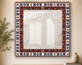 Espejo de pared decorativo de cristal, arte en cristal con diseño persa, decoración de pared de inspiración turca, diseño de espejo de Oriente Medio para el hogar.