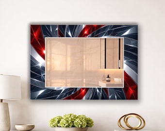 Art mural miroir floral or bleu, décoration moderne de luxe pour salon et console