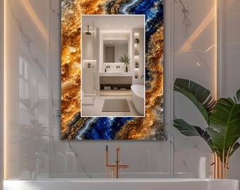 Agate Glass Mirror, Luxury UV Printed Tempered Glass Bathroom Mirror