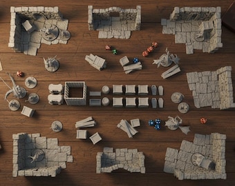 Dungeon Scatter Terrain Set | Crates, Barrels, Altars & Coffins | RPG Furniture and Tactical Cover