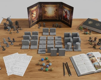 28mm Modular Dungeon Terrain Library Room: Tabletop RPG Board Scenery
