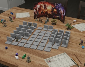 28mm Modular Dungeon Terrain Starter Set: 54-Piece Tabletop RPG Board Scenery