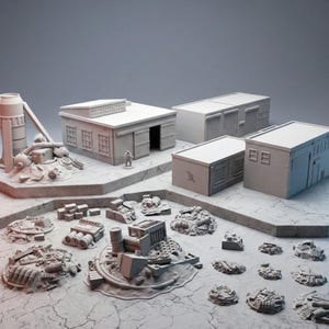 28mm Industrial Warehouse Terrain Bundle: Sci-Fi Building & Junk Scatter Scenery