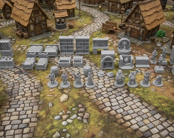 Village Furniture & NPC Mega Set | 28mm Scale Tavern House Interior Decor | RPG Scatter Terrain