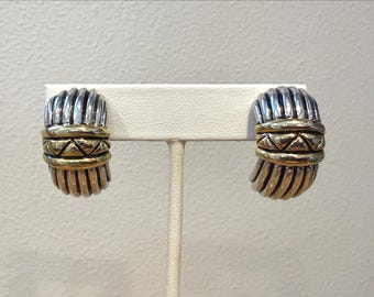 Silver and Gold Tone Cuff Clip-On Earrings w/Built in Comfort Pad