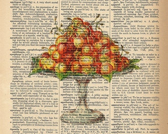 Dictionary Art Print - Cherries - Kitchen / Food Print -  Upcycled Vintage Dictionary Page Poster Print - Size 8x10