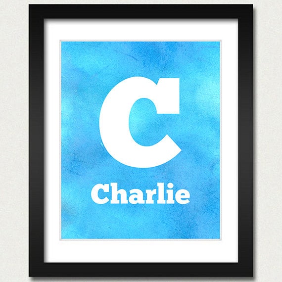 Personalized Name Poster Blue or Purple Watercolor Alphabet Nursery Print Choose Font /& Color Childrens Room Baby Gift Boy Girl