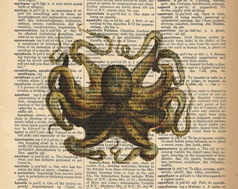 Dictionary Art Print - Octopus King of the Sea - Ocean / Nature Decor - Upcycled Vintage Dictionary Page Poster Print - Size 8x10