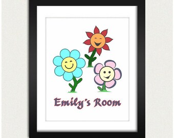 Personalized Kids Poster / Custom Name Print / Flower Power - Personalized - Kids Room - 8x10 Art Print