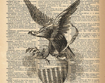 Dictionary Art Print - American Eagle United States Patriot 4th of July - Upcycled Vintage Dictionary Page Poster Print - Size 8x10