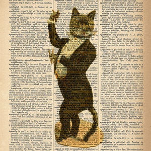 Dictionary Art Print - Fancy Cat -  Funny Cat Poster - Upcycled Vintage Dictionary Page Poster Print - Size 8x10