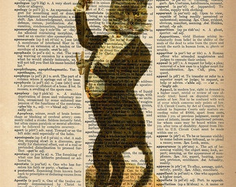 Dictionary Art Print - Fancy Cat -  Funny Cat Poster - Upcycled Vintage Dictionary Page Poster Print - Size 8x10