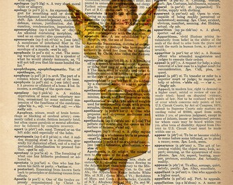 Dictionary Art Print - Golden Angel - Upcycled Vintage Dictionary Page Poster Print - Size 8x10