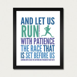 Bible Print / Scripture Poster / Christian - Let us Run with Patience The Race - 8.5x11 Art Print