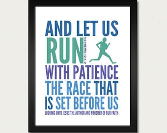 Bible Print / Scripture Poster / Christian - Let us Run with Patience The Race - 8.5x11 Art Print