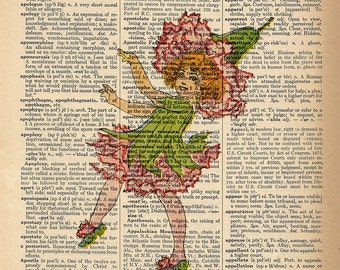 Dictionary Art Print - Flower Girl - Upcycled Vintage Dictionary Page Poster Print - Size 8x10