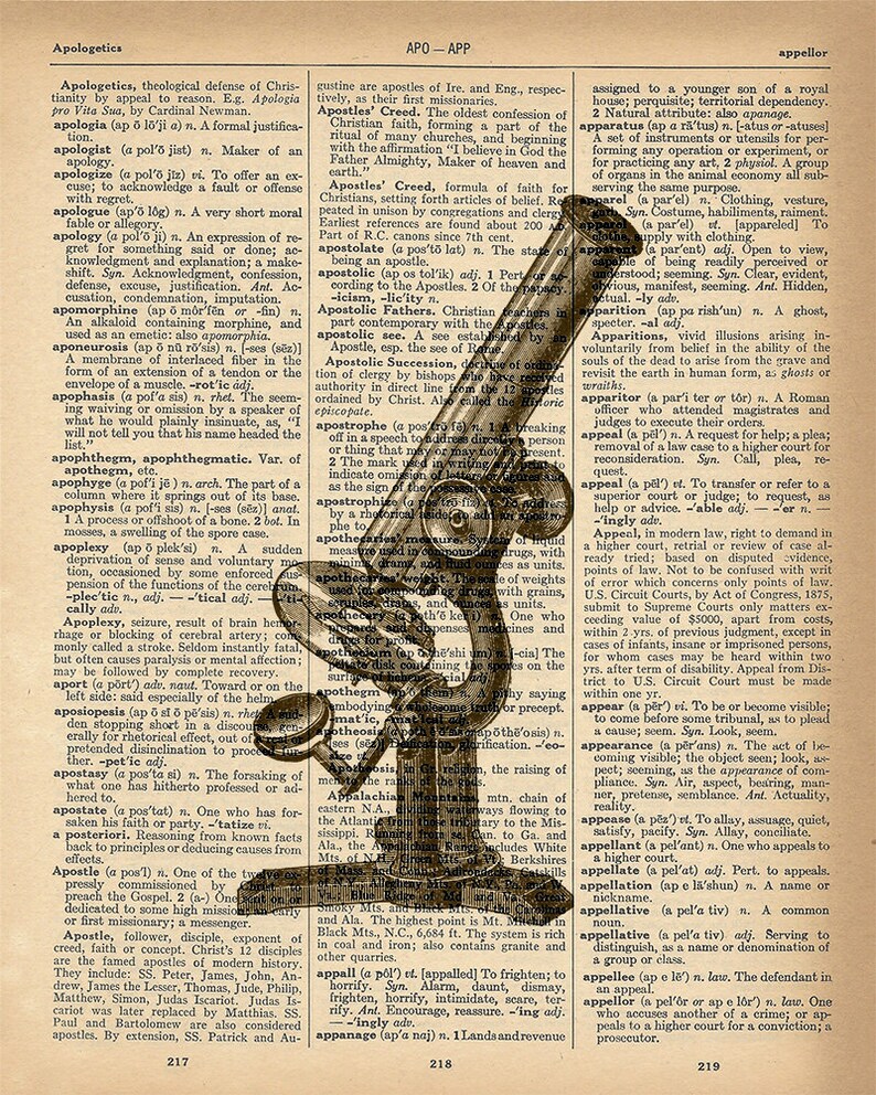 Dictionary Art Print Vintage Microscope in Black and White Upcycled Vintage Dictionary Page Poster Print Size 8x10 image 1