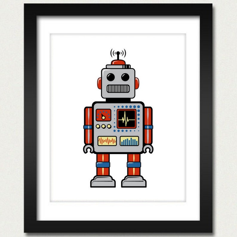 Robot Print / Robot Poster / Retro Robot 8x10 Art Print image 1