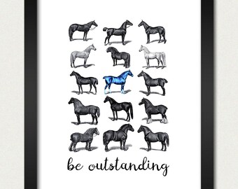 Be Outstanding - Horse Cowgirl Wall Hanging Inspirational Poster Print with Blue - 8x10 Kitchen Dining Room Dorm College Nursery GirlGift