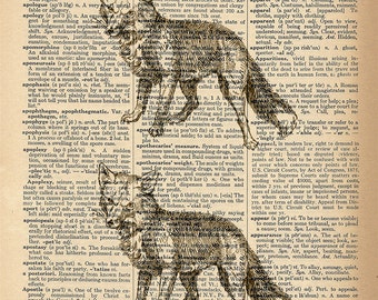 Dictionary Art Print - Fox Pair - Upcycled Vintage Dictionary Page Poster Print - Size 8x10