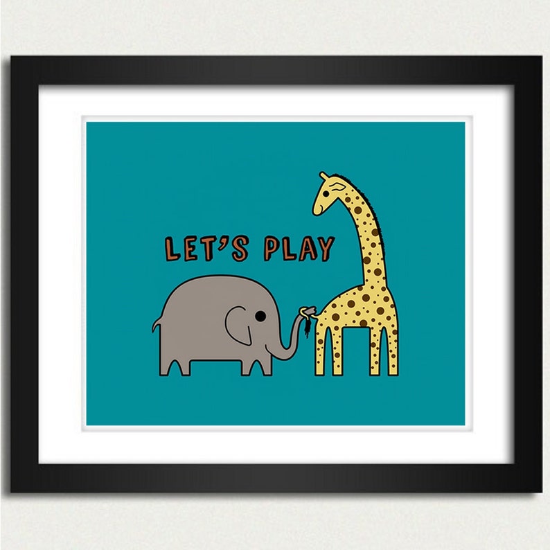 Elephant Poster / Giraffe Print / Ellie Elephant and Ginnie Giraffe 8x10 Art Print image 1