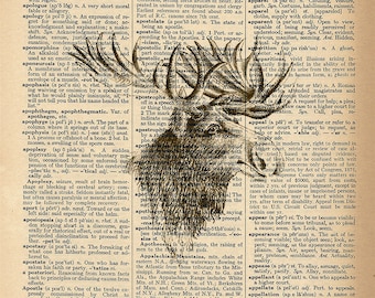 Dictionary Art Print - Handsome Moose in Black and White Print - Upcycled Vintage Dictionary Page Poster Print - Size 8x10