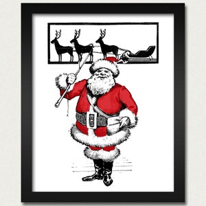 Christmas - Santa Vintage Santa Claus and Reindeer Wall Hanging Poster Print - 8x10 Cute Kitchen Dining Room Dorm College Christmas Gift