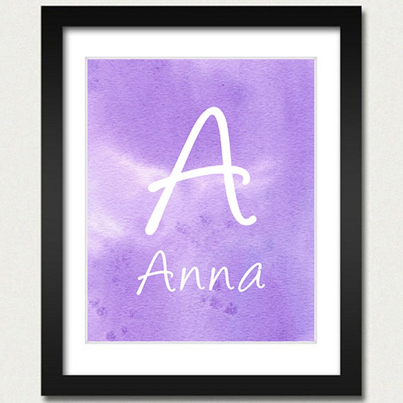 Personalized Name Poster Blue or Purple Watercolor Alphabet Nursery Print Choose Font /& Color Childrens Room Baby Gift Boy Girl