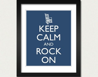 Keep Calm and Carry On - Keep Calm and Rock On - Humorous or Nursery Baby Room Poster - Multiple COLORS - 8x10 Art Print