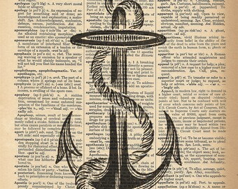 Dictionary Art Print - Anchor / Nautical - Upcycled Vintage Dictionary Page Poster Print - Size 8x10