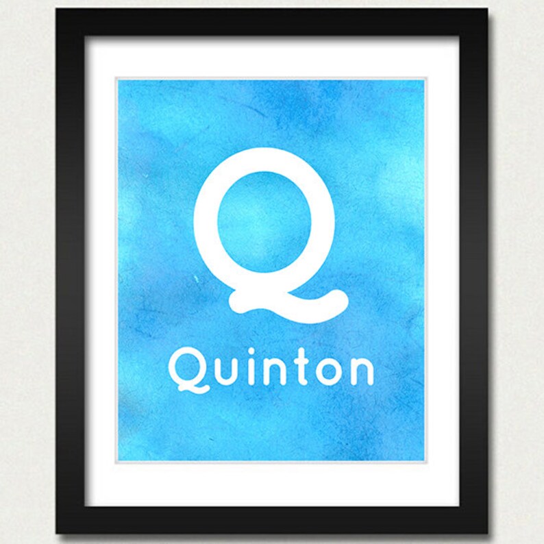 Personalized Name Poster Blue or Purple Watercolor Alphabet Nursery Print Choose Font /& Color Childrens Room Baby Gift Boy Girl