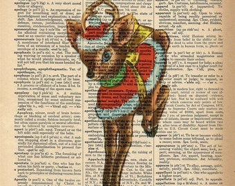 Dictionary Art Print - Christmas Reindeer -  Upcycled Vintage Dictionary Page Poster Print - Size 8x10