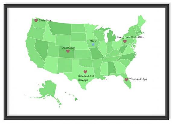 Custom Map / Personalized Map / Map Print in Green Family is | Etsy