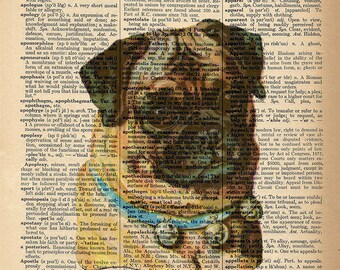 Dictionary Art Print - Cute Pug Dog -  Upcycled Vintage Dictionary Page Poster Print - Size 8x10