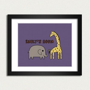 Personalized Nursery Print / Nursery Poster / Personalized Name Playful Elephant and Giraffe 8x10 Art Print image 4