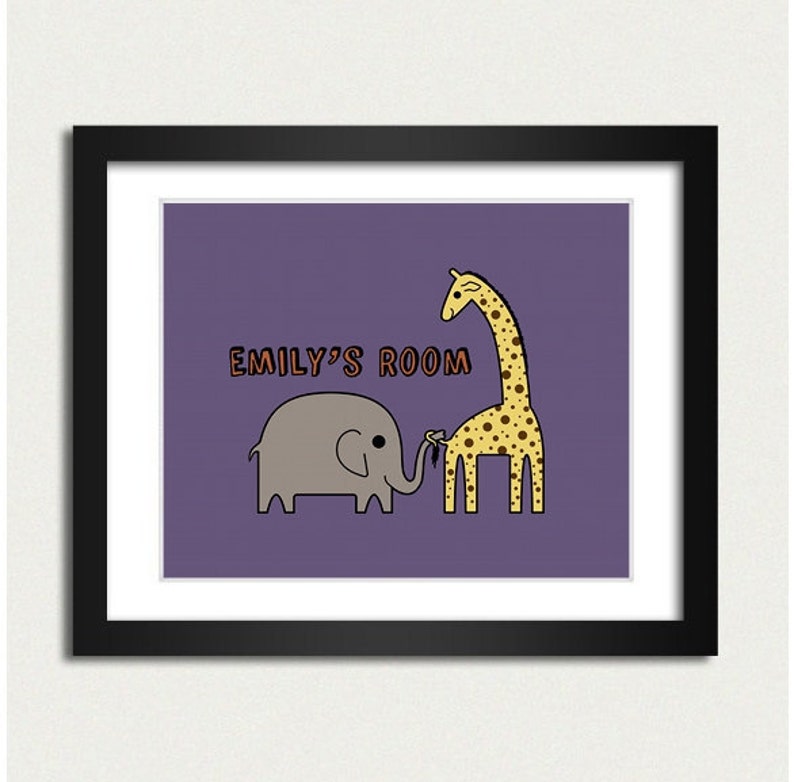 Personalized Nursery Print / Nursery Poster / Personalized Name Playful Elephant and Giraffe 8x10 Art Print image 4