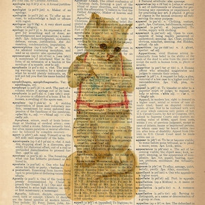 Dictionary Art Print - Cute Cat with a Teacup -  Upcycled Vintage Dictionary Page Poster Print - Size 8x10