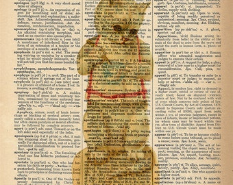 Dictionary Art Print - Cute Cat with a Teacup -  Upcycled Vintage Dictionary Page Poster Print - Size 8x10