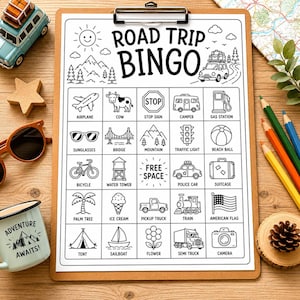 Road Trip Bingo Printable for Kids | Travel Bingo Game PDF | Screen Free Car Ride Activity