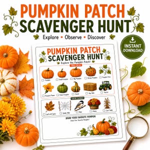Pumpkin Patch Scavenger Hunt Printable | Pumpkin Patch Activity for Kids | Fall Outdoor Game | Pumpkin Farm Worksheet | Instant Download