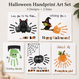 Pacchetto di disegni con impronte di mani per Halloween, 5 lavoretti di Halloween stampabili per bambini, ricordo con impronte di mani per la scuola materna, lavoretto autunnale per bambini piccoli, formato A4 (US Letter)