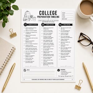College Preparation Timeline Printable | College Move-In Checklist | Freshman College Planner | Dorm Prep Checklist | College Organizer