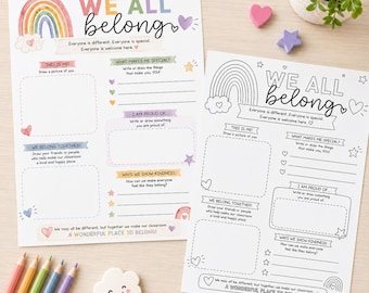 We All Belong Printable | SEL Classroom Activity for Kids | Inclusion & Kindness Worksheet | Social Emotional Learning Printable