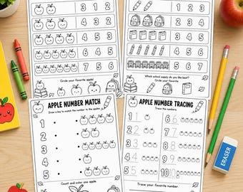 September Preschool Math Worksheets Bundle | Apple Counting Activities | Back to School Math | Preschool Printable PDF | Pre K Homeschool