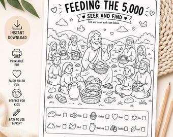 Feeding the 5000 Suchen und Finden Printable Bibel Aktivität für Kinder Christliche Malseite Sonntagsschule VBS PDF-Download