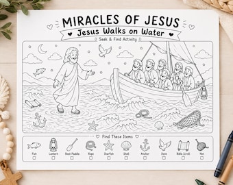 Bibel suchen und finden Aktivität | Jesus geht auf Wasser Printable | Christliche Kinderaktivität | Sonntagsschule Arbeitsblatt | VBS Bibelspiel