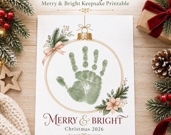 Christmas Handprint Art, Merry and Bright Ornament Craft, Kids Christmas Keepsake, Toddler Preschool Holiday Activity, Printable PDF