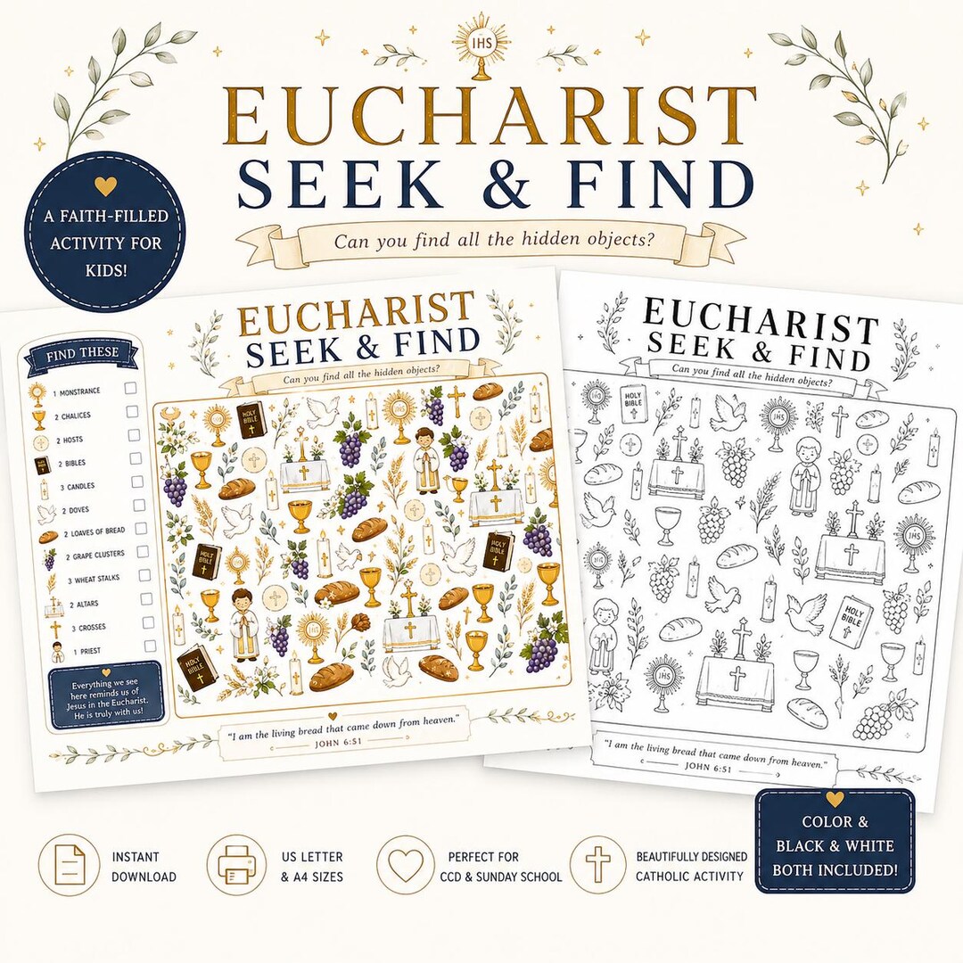 Corpus Christi Eucharist Seek & Find Printable | Catholic Kids Activity ...